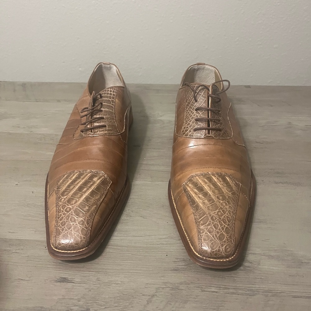 David Eden Crocodile Eel Exotic Wing Tip Shoes for Men